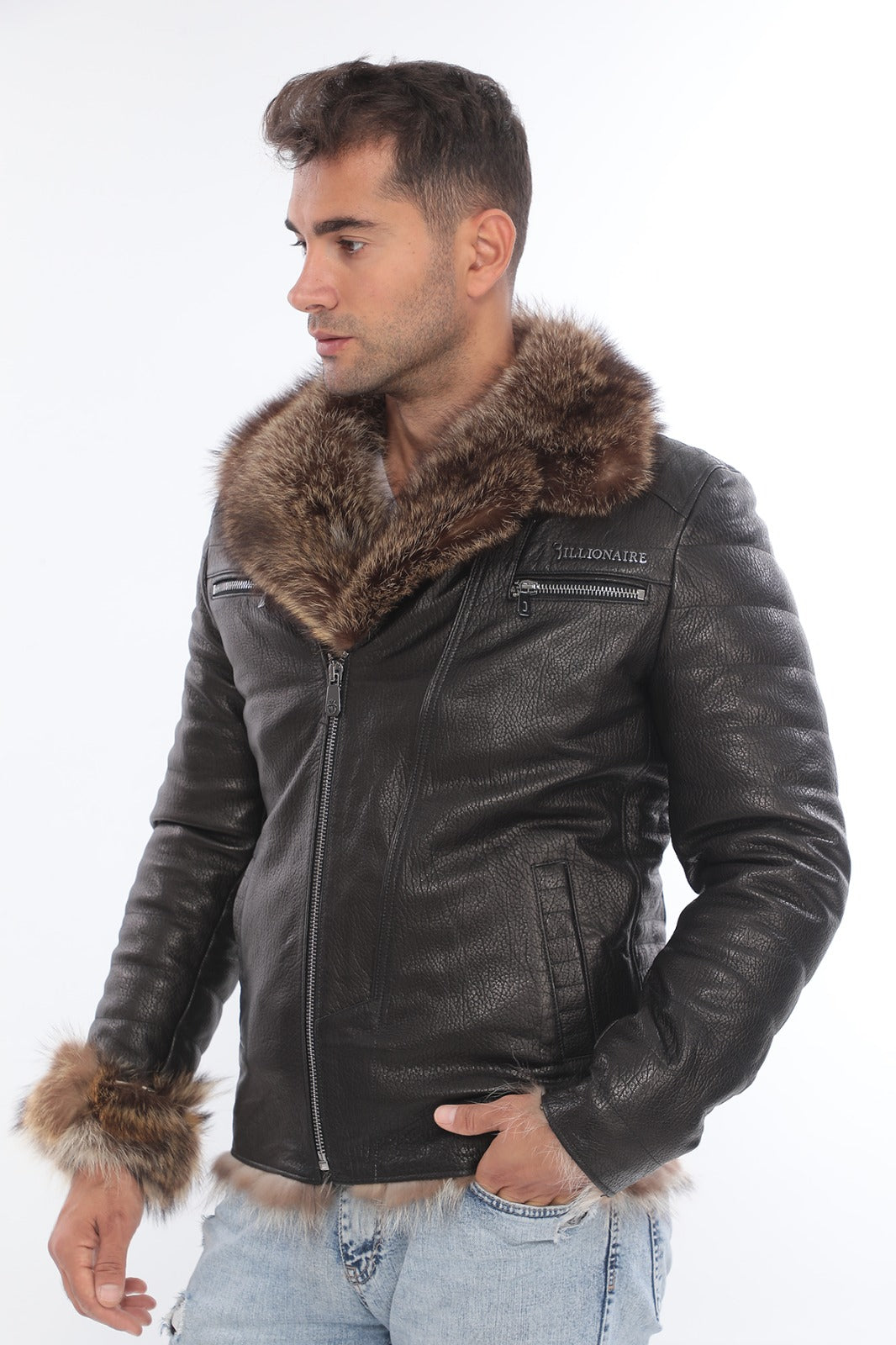 Мужское пальто из натурального меха волка Jumbo Leather/Fur EDC85 (стандартный крой)