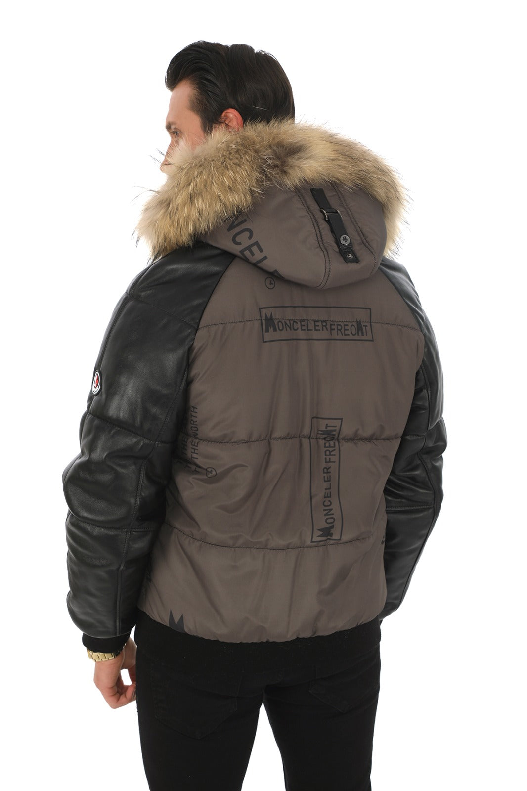 Erkek Su Geçirmez Kumaş & Hakiki Koyun Derisi Ceket/Mont EDC135 (Standart Kalıp)