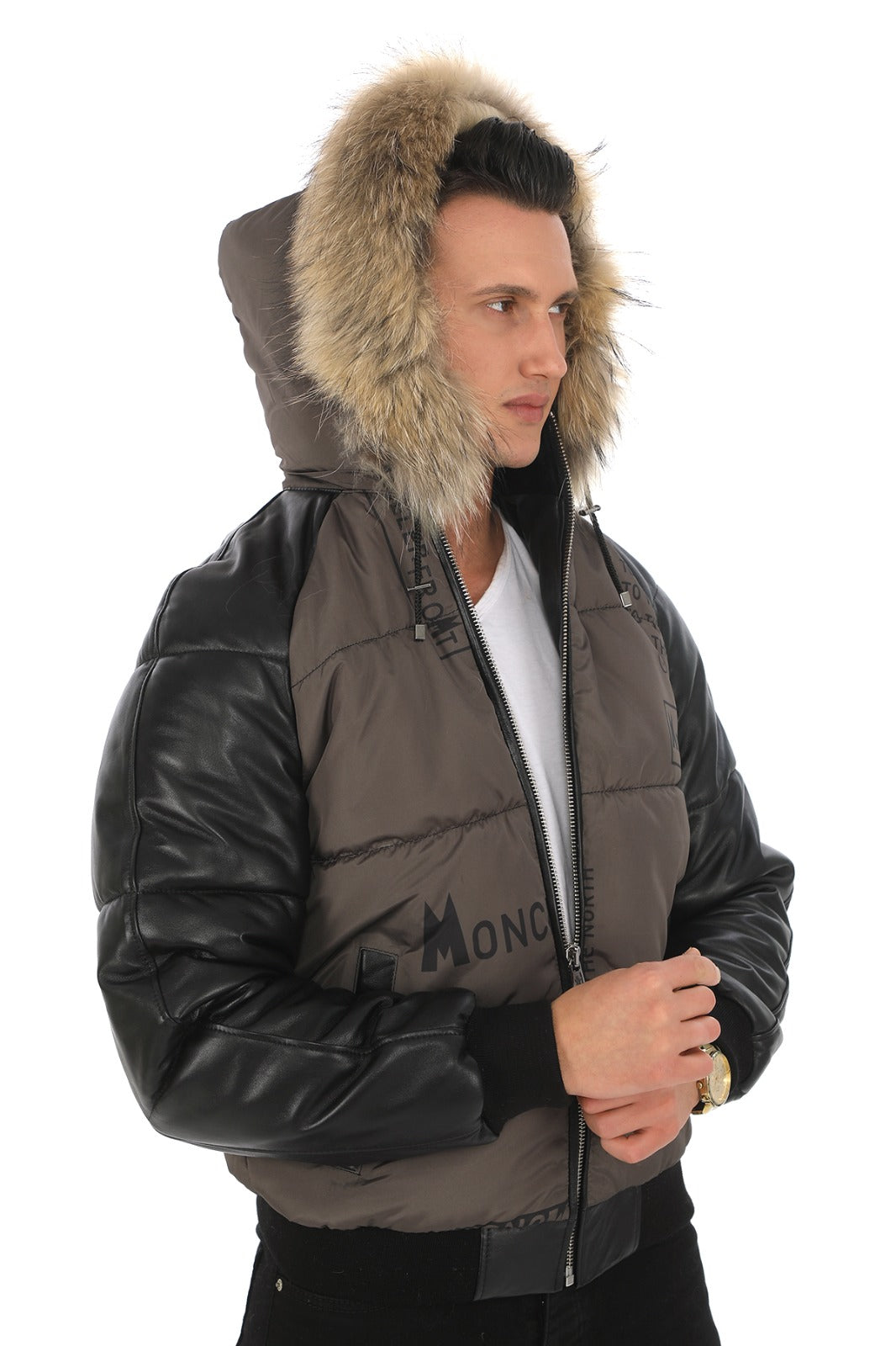Erkek Su Geçirmez Kumaş & Hakiki Koyun Derisi Ceket/Mont EDC135 (Standart Kalıp)