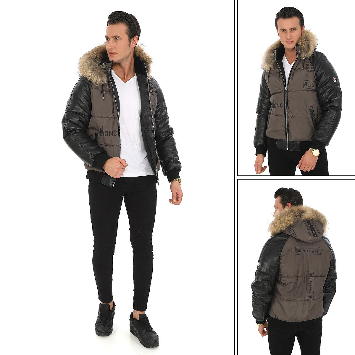 Erkek Su Geçirmez Kumaş & Hakiki Koyun Derisi Ceket/Mont EDC135 (Standart Kalıp)