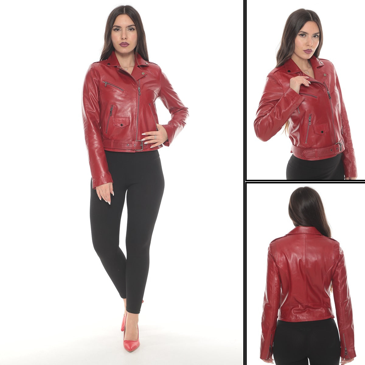 Women's Short Belted Leather Jacket/Coat BDC109 (Slim Cut)