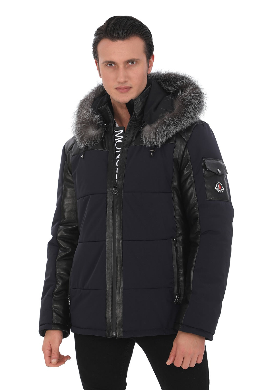 Erkek Su Geçirmez Kumaş & Hakiki Koyun Derisi Ceket/Mont EDC135 (Standart Kalıp)