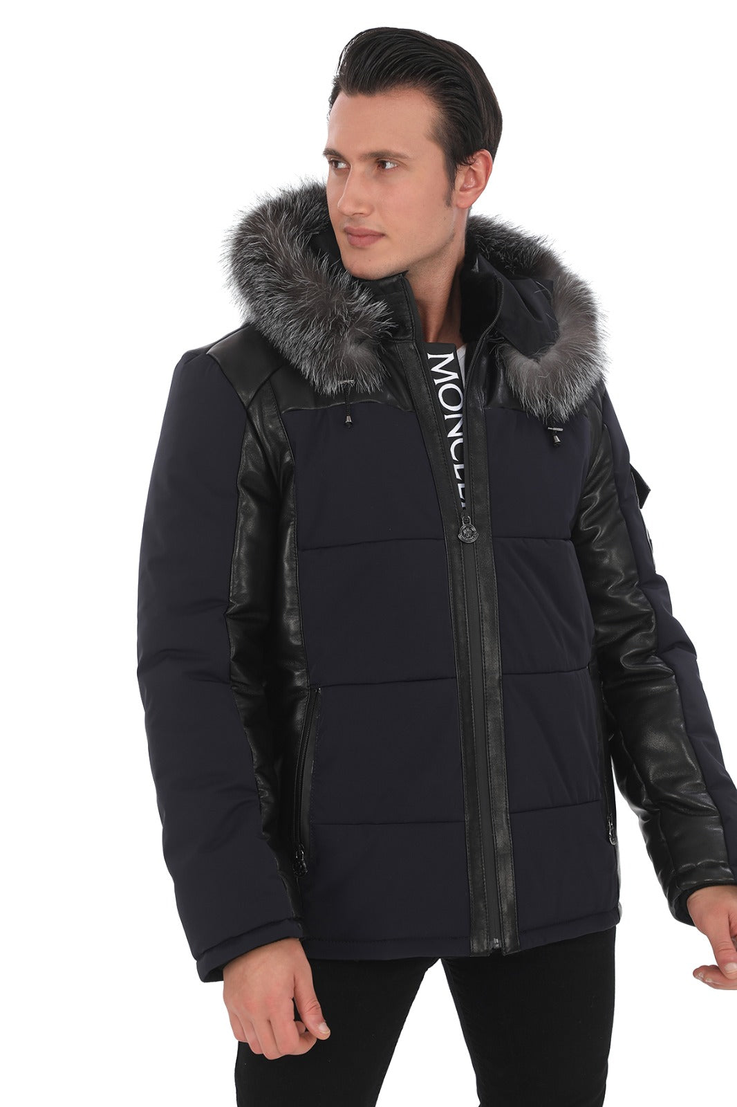 Erkek Su Geçirmez Kumaş & Hakiki Koyun Derisi Ceket/Mont EDC135 (Standart Kalıp)