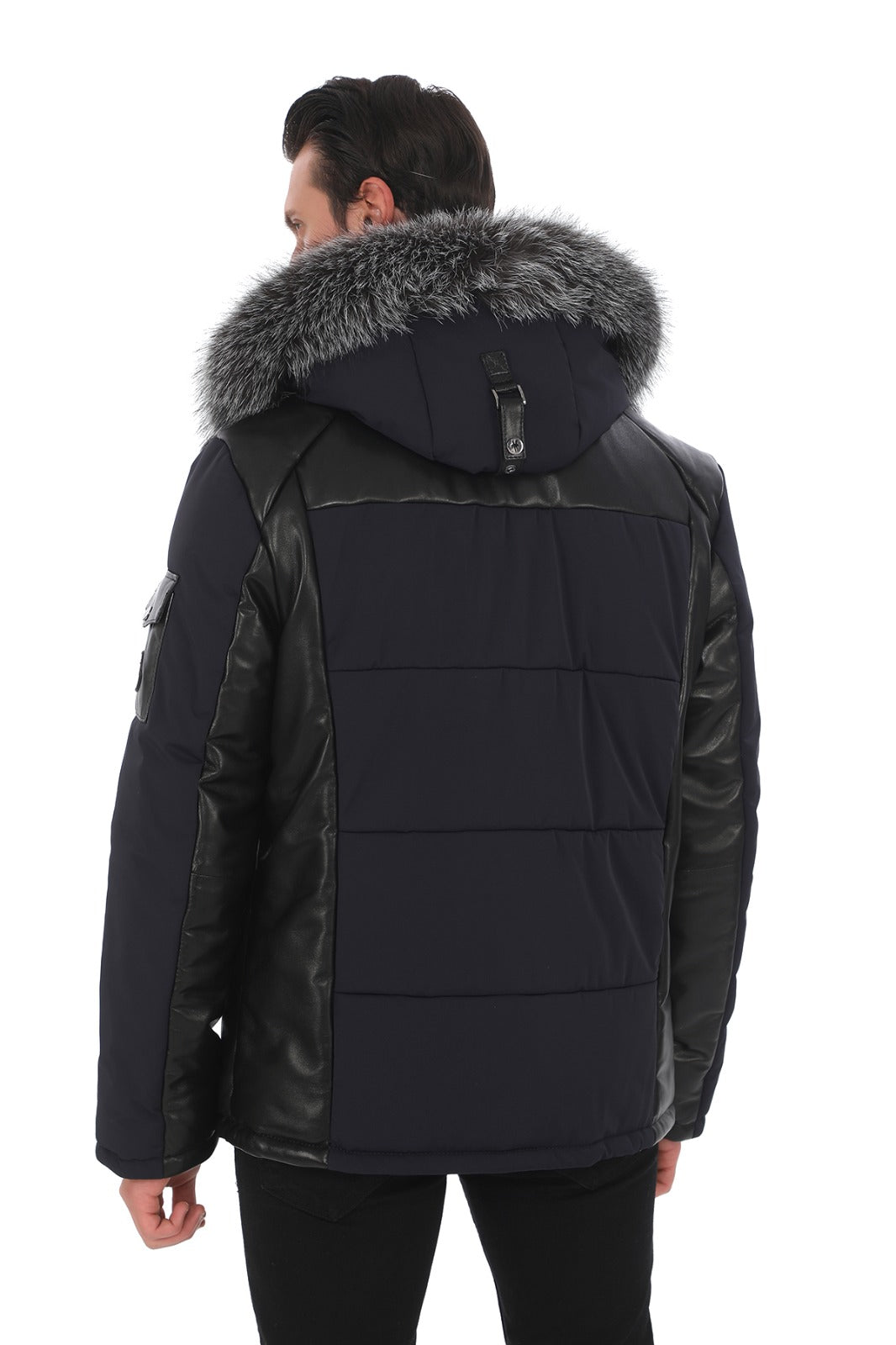 Erkek Su Geçirmez Kumaş & Hakiki Koyun Derisi Ceket/Mont EDC135 (Standart Kalıp)