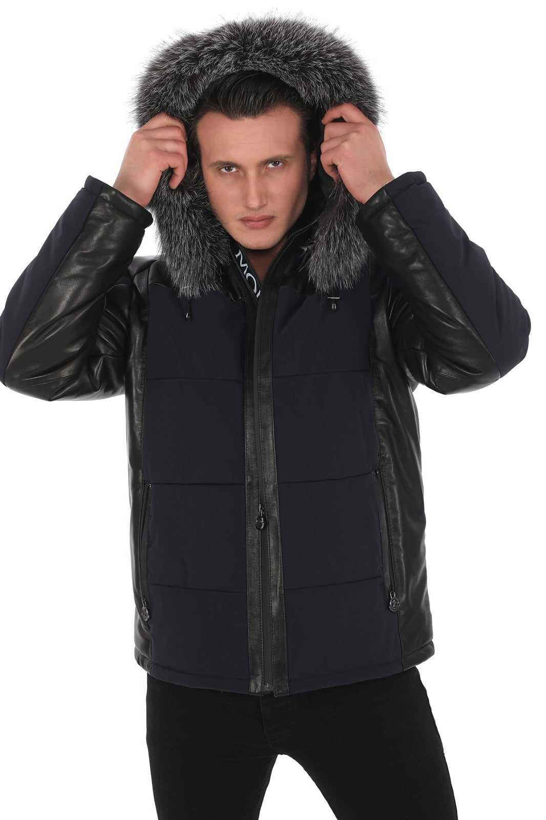 Erkek Su Geçirmez Kumaş & Hakiki Koyun Derisi Ceket/Mont EDC135 (Standart Kalıp)