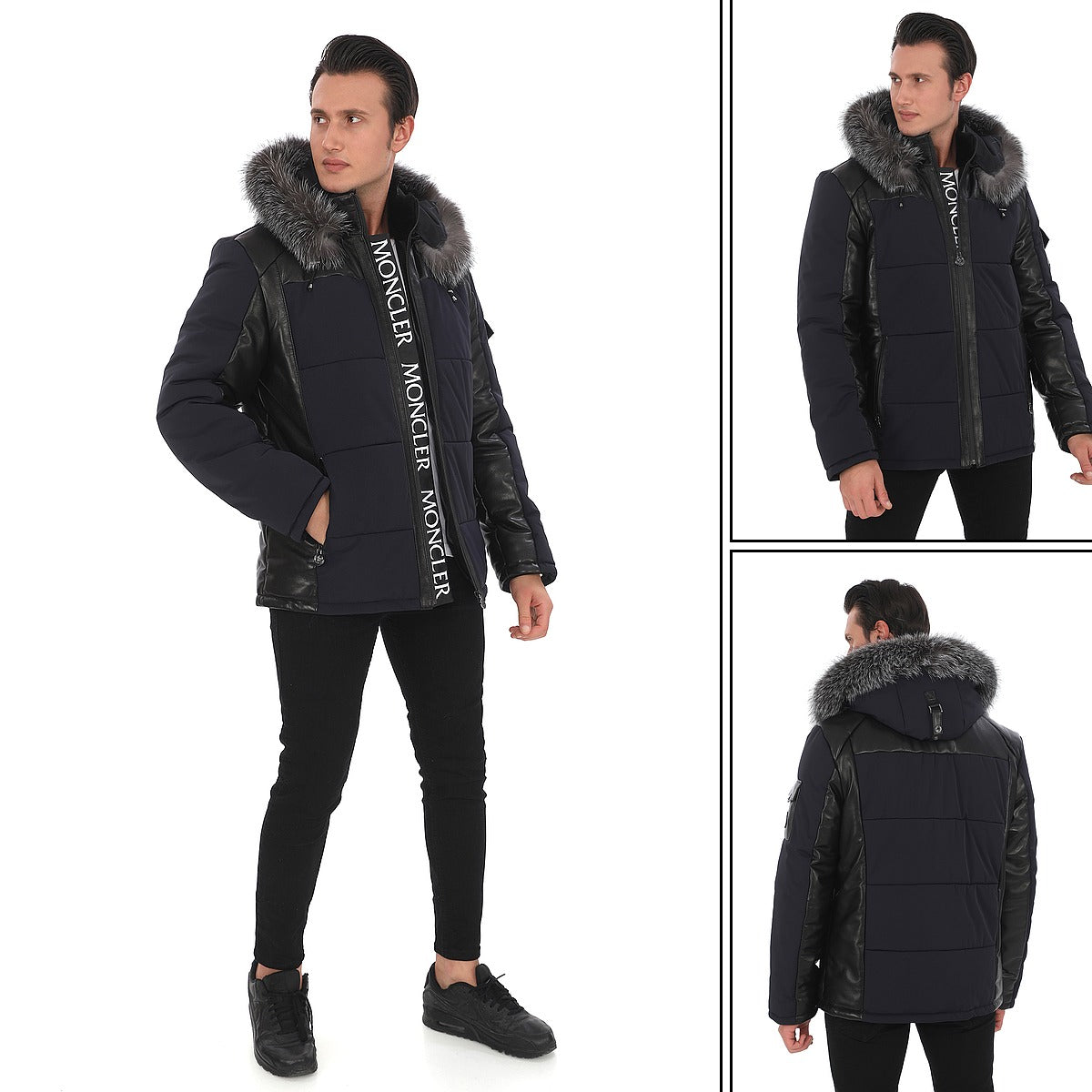 Erkek Su Geçirmez Kumaş & Hakiki Koyun Derisi Ceket/Mont EDC135 (Standart Kalıp)