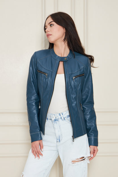 Kadın Hakiki Deri Ceket Mont Kuzu Derisi Ceket BDC118 (Dar Kalıp)