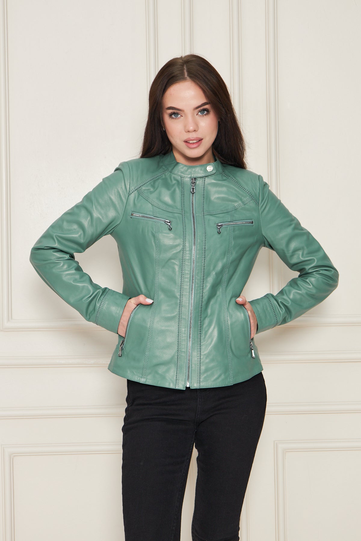 Kadın Hakiki Deri Ceket Mont Kuzu Derisi Ceket BDC118 (Dar Kalıp)