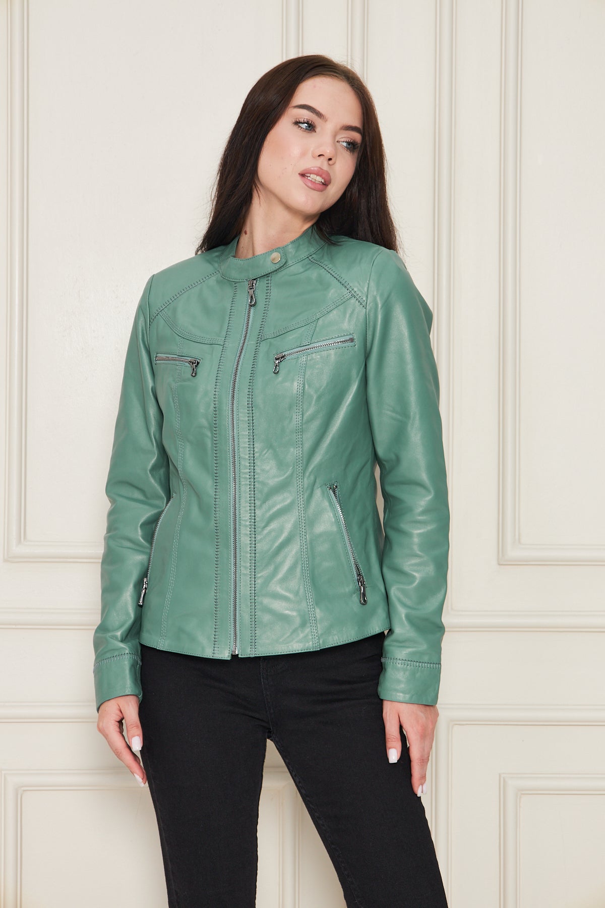 Kadın Hakiki Deri Ceket Mont Kuzu Derisi Ceket BDC118 (Dar Kalıp)