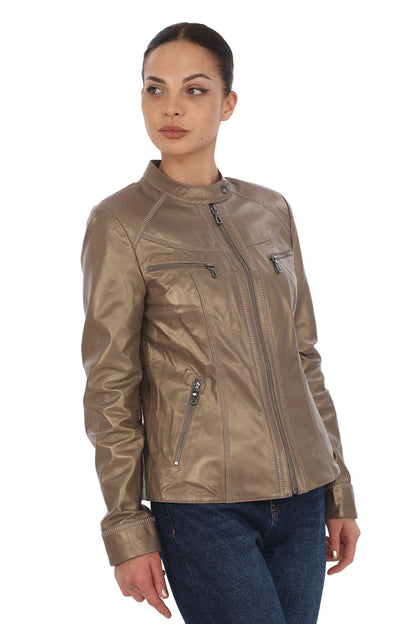 Kadın Hakiki Deri Ceket Mont Kuzu Derisi Ceket BDC118 (Dar Kalıp)