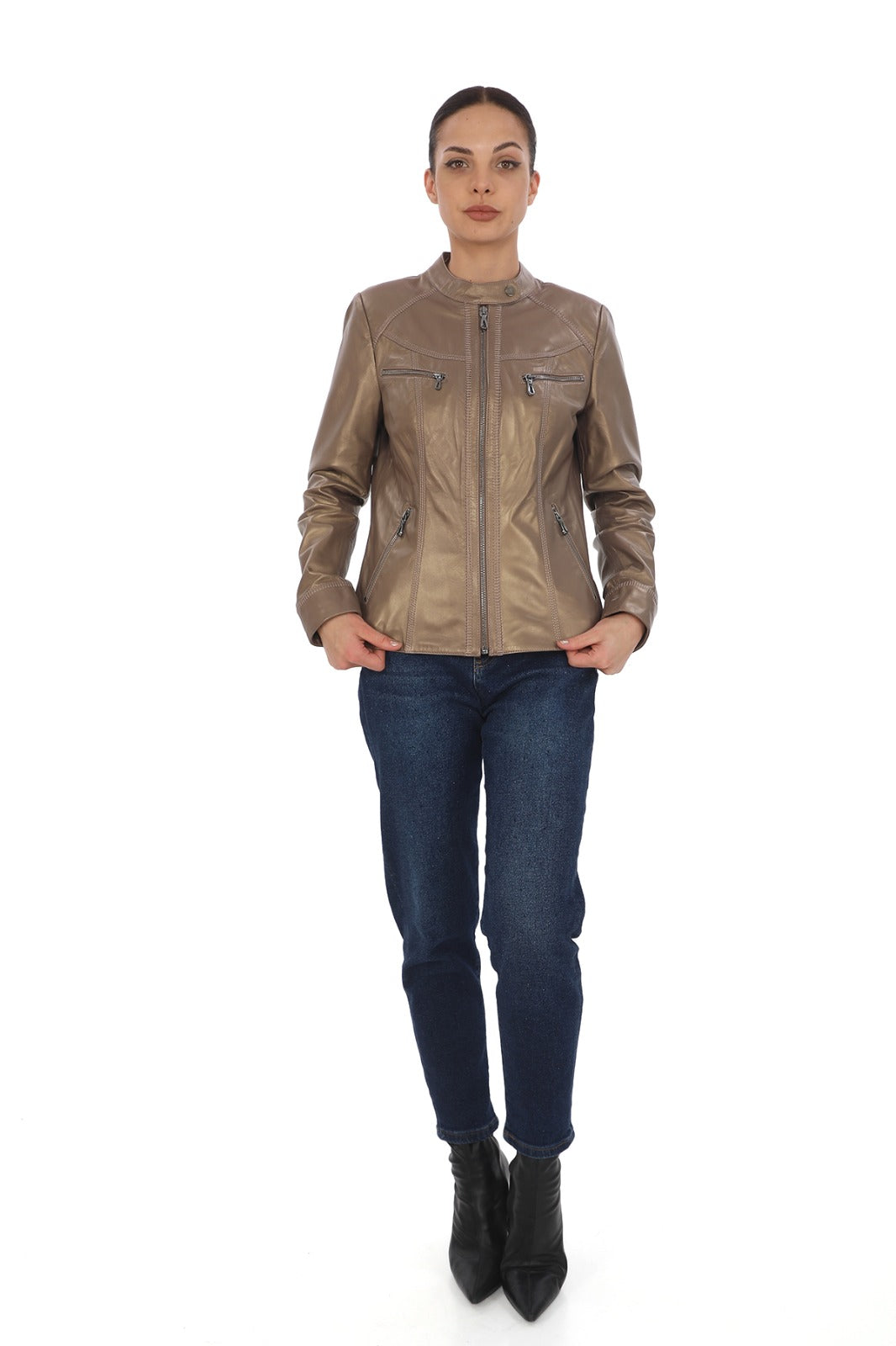 Kadın Hakiki Deri Ceket Mont Kuzu Derisi Ceket BDC118 (Dar Kalıp)