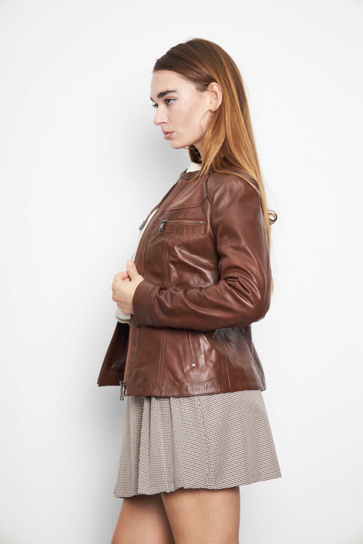 Kadın Hakiki Deri Ceket Mont Kuzu Derisi Ceket BDC118 (Dar Kalıp)