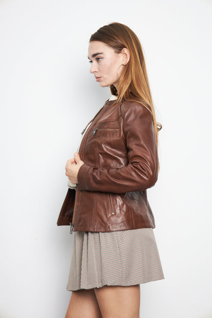 Kadın Hakiki Deri Ceket Mont Kuzu Derisi Ceket BDC118 (Dar Kalıp)