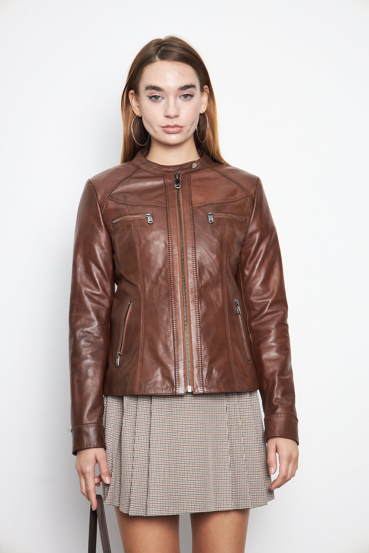 Kadın Hakiki Deri Ceket Mont Kuzu Derisi Ceket BDC118 (Dar Kalıp)