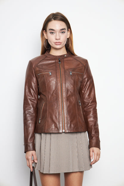 Kadın Hakiki Deri Ceket Mont Kuzu Derisi Ceket BDC118 (Dar Kalıp)