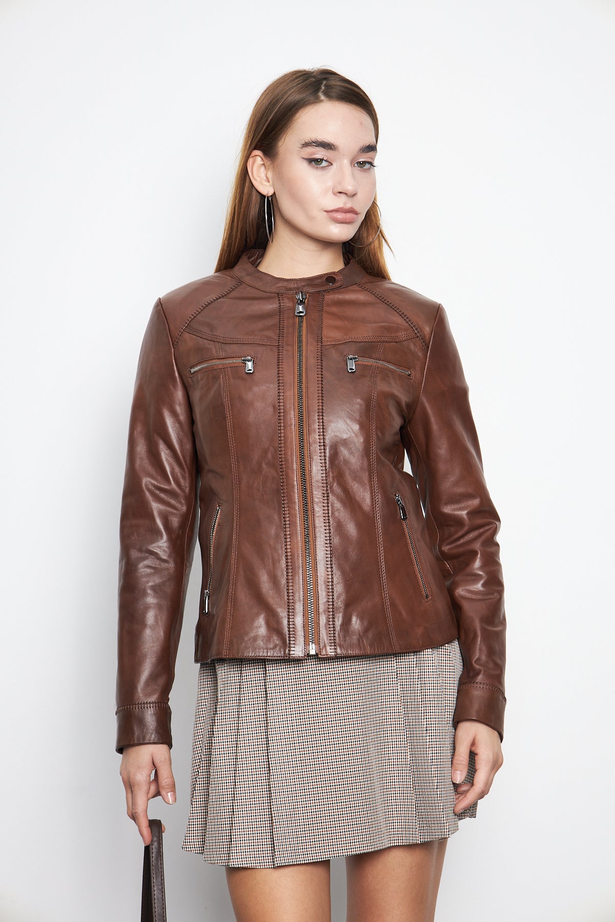 Kadın Hakiki Deri Ceket Mont Kuzu Derisi Ceket BDC118 (Dar Kalıp)