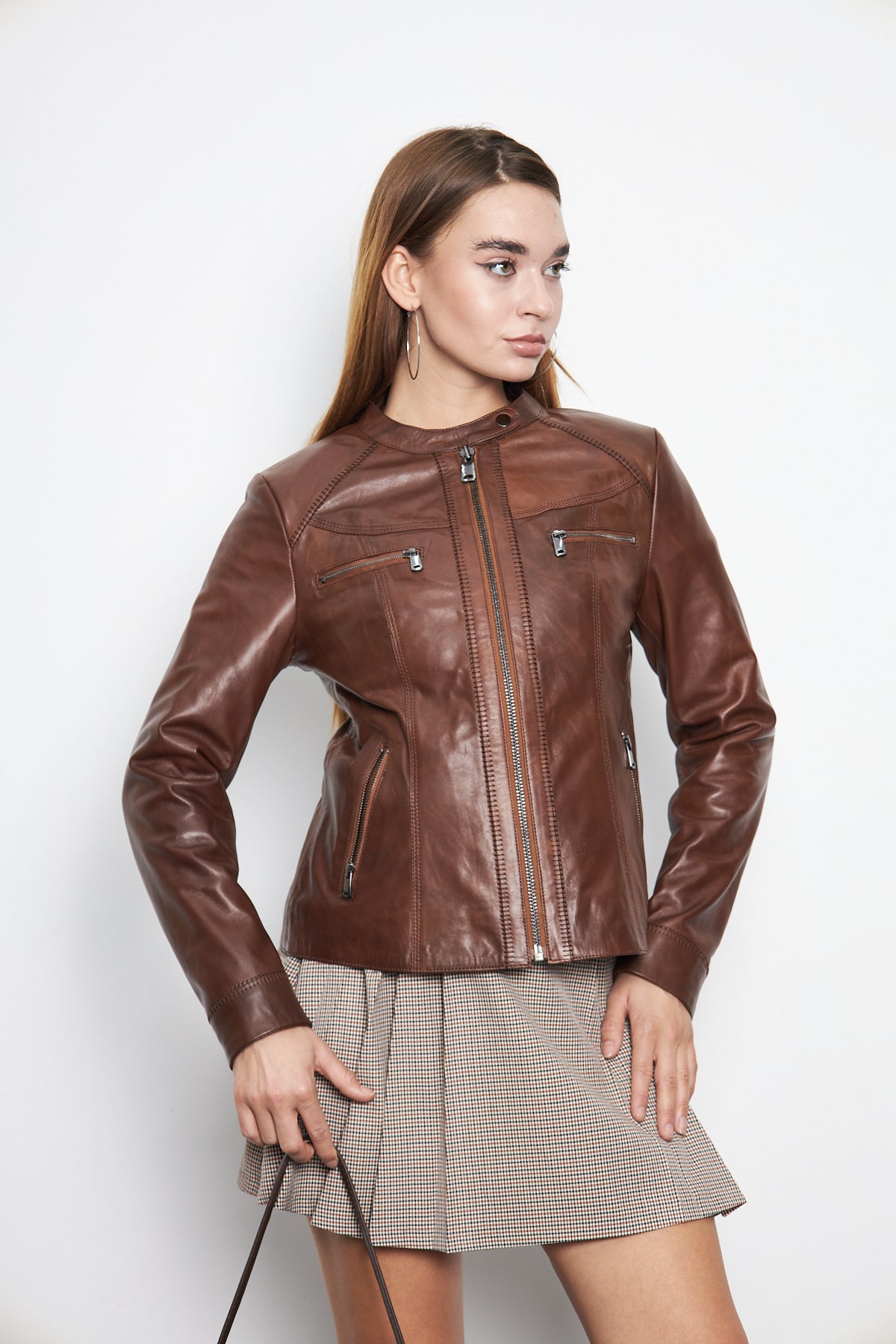 Kadın Hakiki Deri Ceket Mont Kuzu Derisi Ceket BDC118 (Dar Kalıp)