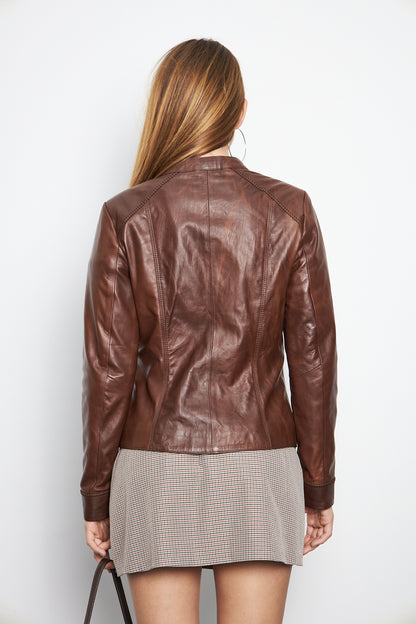 Kadın Hakiki Deri Ceket Mont Kuzu Derisi Ceket BDC118 (Dar Kalıp)