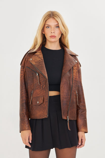 Kadın Astarlı Hakiki Kuzu Derisi Mont/ceket BDC139 (Geniş Kalıp)