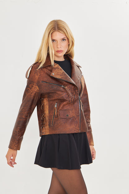 Kadın Astarlı Hakiki Kuzu Derisi Mont/ceket BDC139 (Geniş Kalıp)