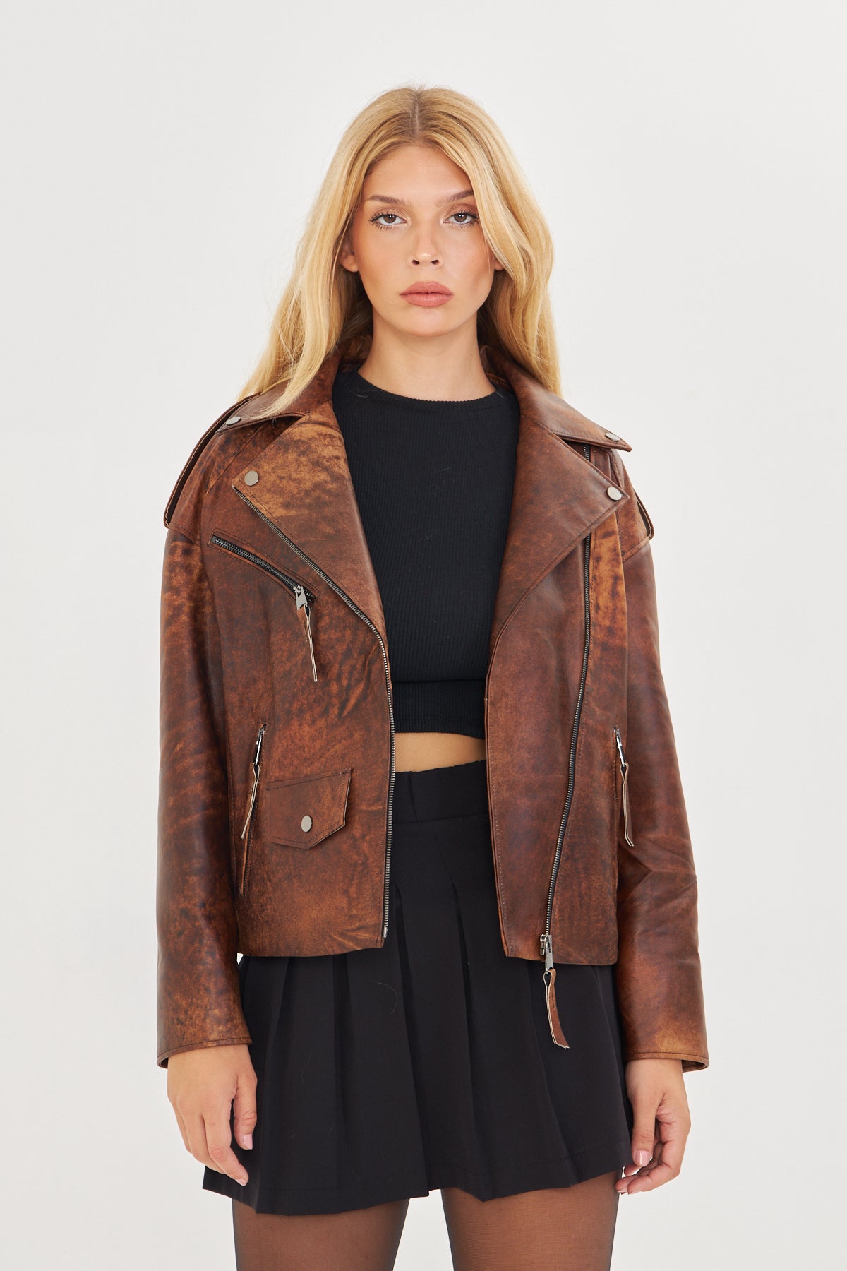 Kadın Astarlı Hakiki Kuzu Derisi Mont/ceket BDC139 (Geniş Kalıp)