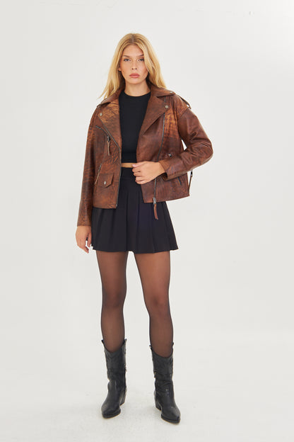 Kadın Astarlı Hakiki Kuzu Derisi Mont/ceket BDC139 (Geniş Kalıp)