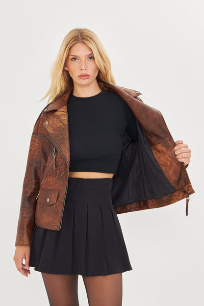 Kadın Astarlı Hakiki Kuzu Derisi Mont/ceket BDC139 (Geniş Kalıp)