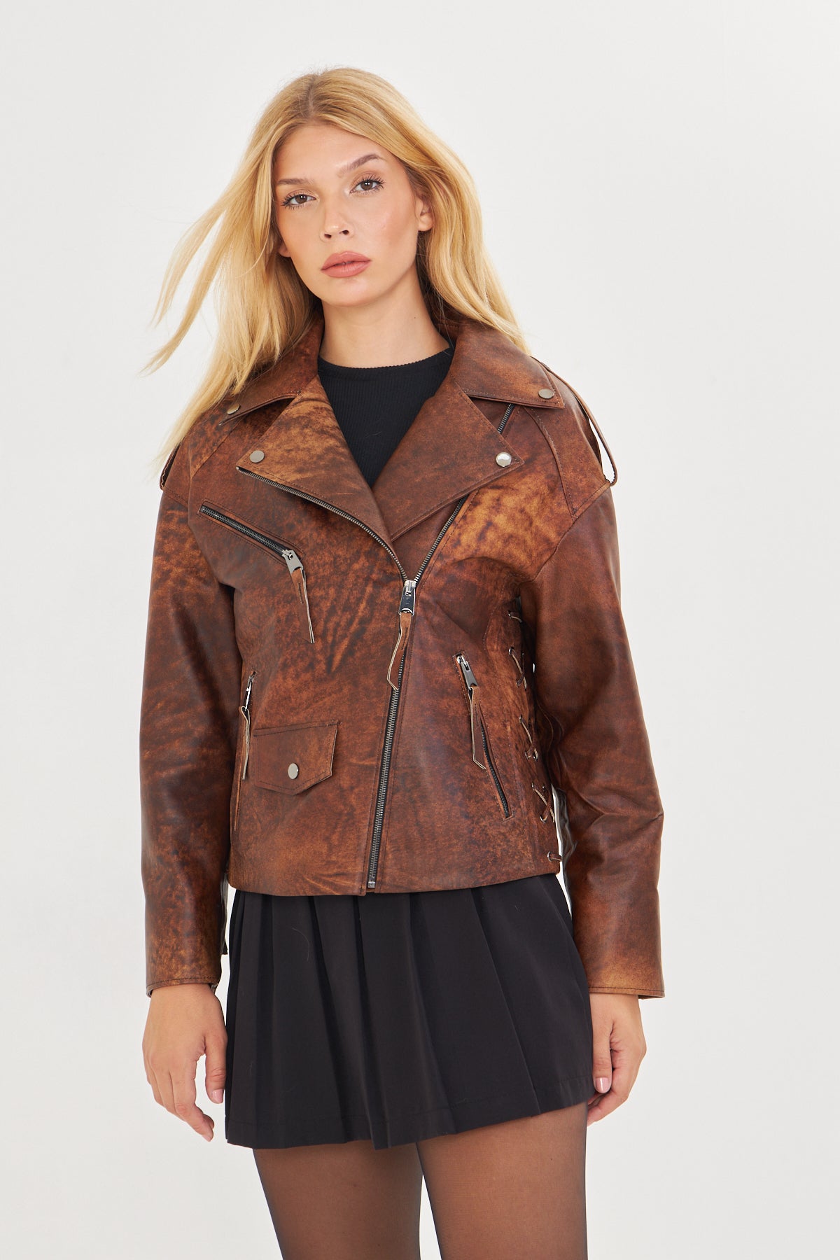 Kadın Astarlı Hakiki Kuzu Derisi Mont/ceket BDC139 (Geniş Kalıp)