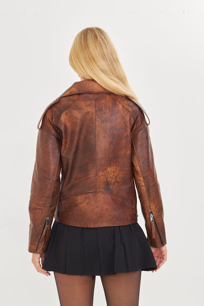 Kadın Astarlı Hakiki Kuzu Derisi Mont/ceket BDC139 (Geniş Kalıp)