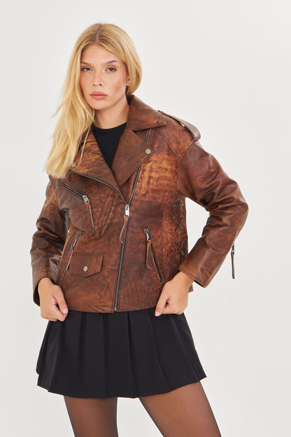 Kadın Astarlı Hakiki Kuzu Derisi Mont/ceket BDC139 (Geniş Kalıp)