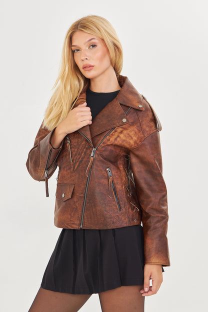 Kadın Astarlı Hakiki Kuzu Derisi Mont/ceket BDC139 (Geniş Kalıp)